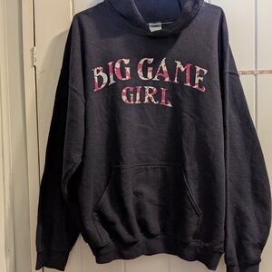 "Big Game Girl" Pink/ Black Heavy Hoodie NWOT- Missing Drawstring Large P2P 23"